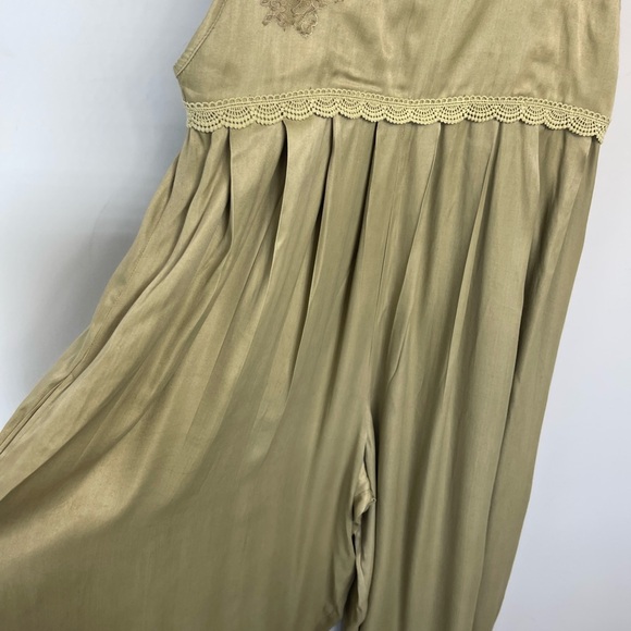 Free People x Brenda Knight Lace Pleated Decorated Wide Leg Overalls Jumpsuit M - Picture 11 of 16